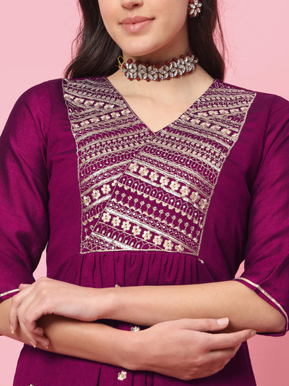 Dhiyona VV Trupati Women Flared Kurta and Trousers Pant Set Silk Blend