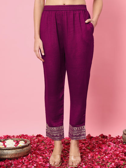 Dhiyona VV Trupati Women Flared Kurta and Trousers Pant Set Silk Blend