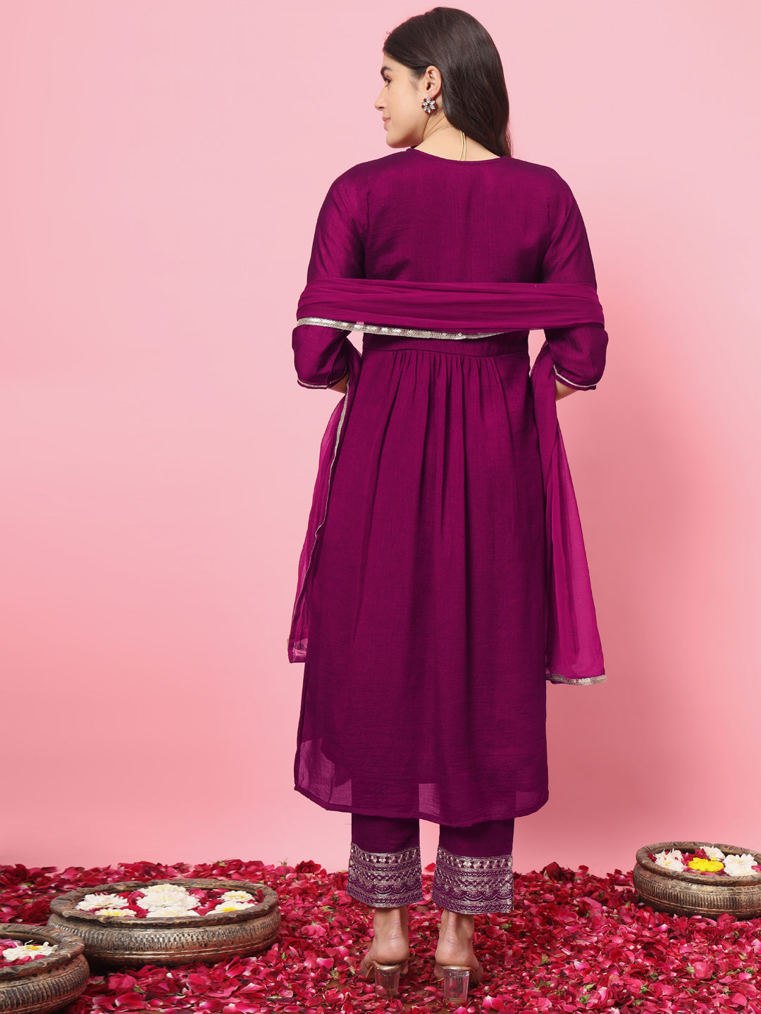 Dhiyona VV Trupati Women Flared Kurta and Trousers Pant Set Silk Blend