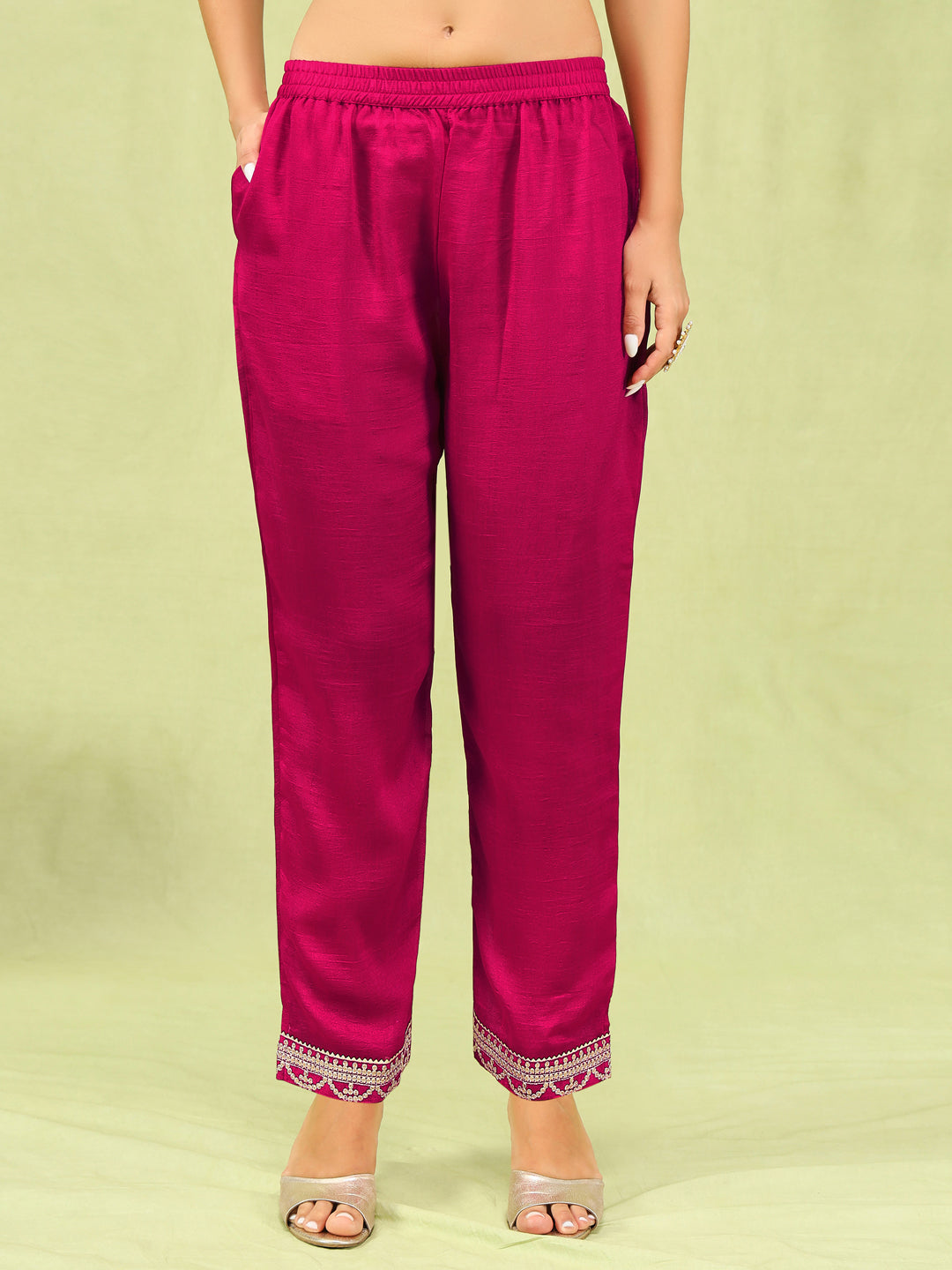 Dhiyona VV Mridaani Pink Silk Blend Yoke Design Kurta and Trousers Pant Set