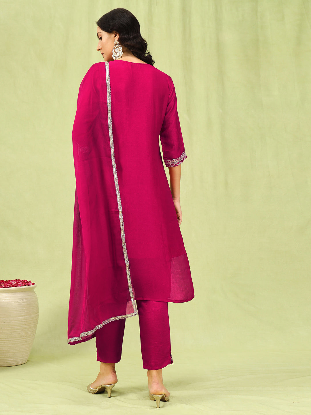 Dhiyona VV Mridaani Pink Silk Blend Yoke Design Kurta and Trousers Pant Set