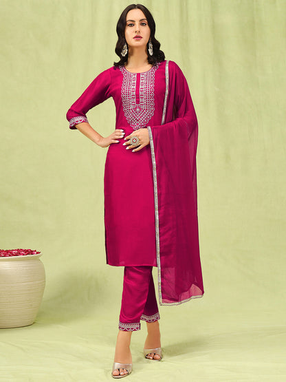 Dhiyona VV Mridaani Pink Silk Blend Yoke Design Kurta and Trousers Pant Set