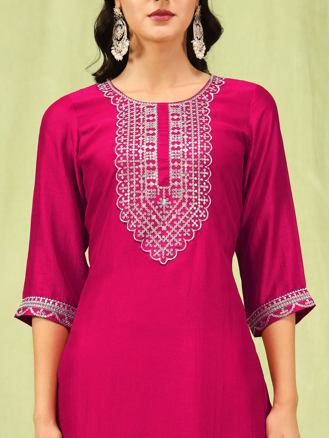 Dhiyona VV Mridaani Pink Silk Blend Yoke Design Kurta and Trousers Pant Set