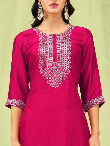 Dhiyona VV Mridaani Pink Silk Blend Yoke Design Kurta and Trousers Pant Set