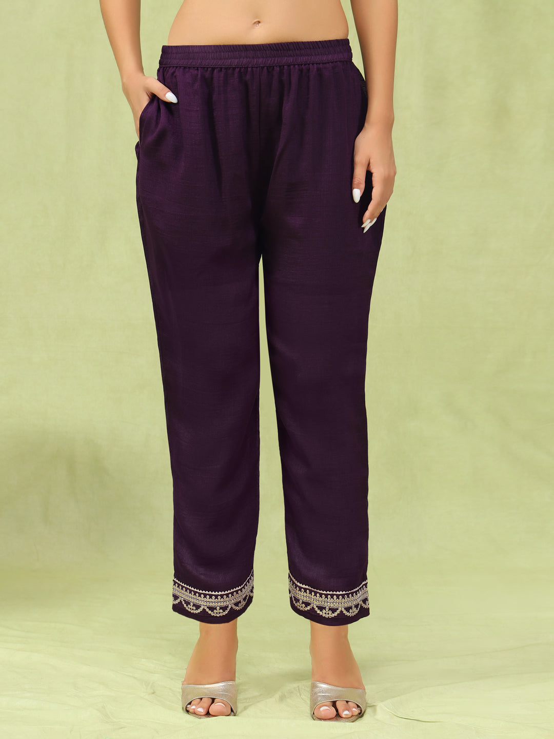 Dhiyona VV Tanmaya Purple Silk Blend Yoke Design Kurta and Trousers Pant Set