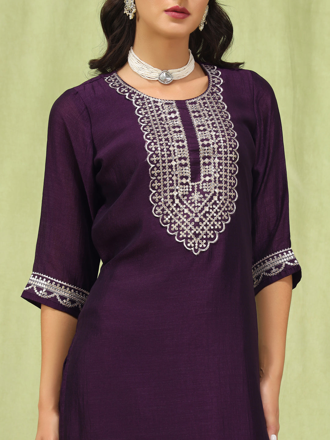 Dhiyona VV Tanmaya Purple Silk Blend Yoke Design Kurta and Trousers Pant Set