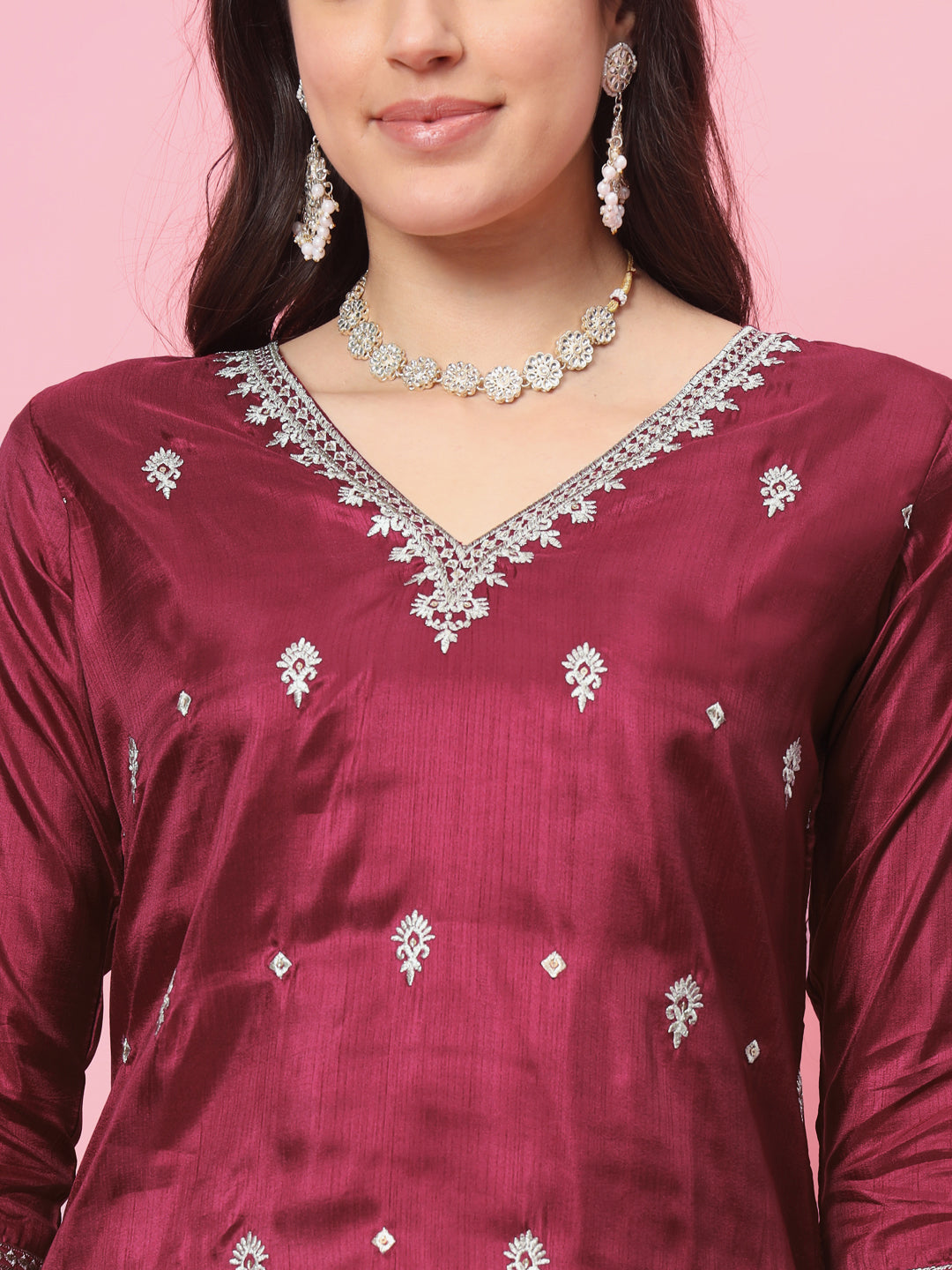 Dhiyona VV Yatra Silk Blend Kurta and Trouser Set with Organza Dupatta