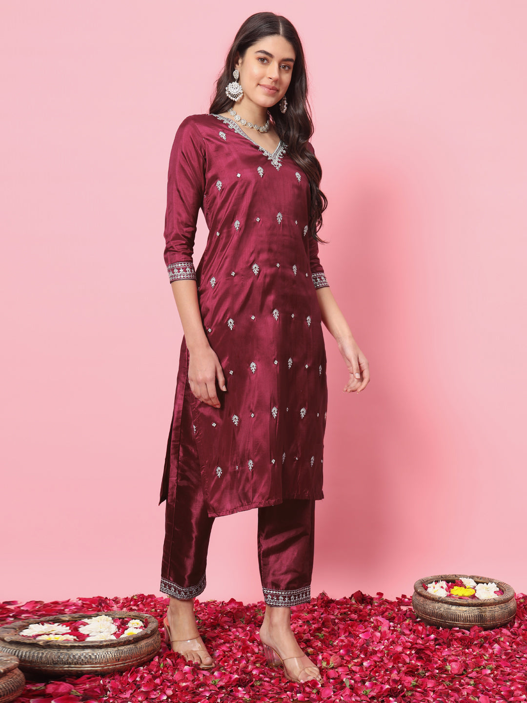 Dhiyona VV Yatra Silk Blend Kurta and Trouser Set with Organza Dupatta