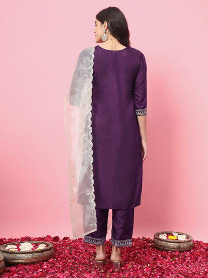 Dhiyona VV Saanjh Silk Blend Kurta and Trouser Set with Organza Dupatta