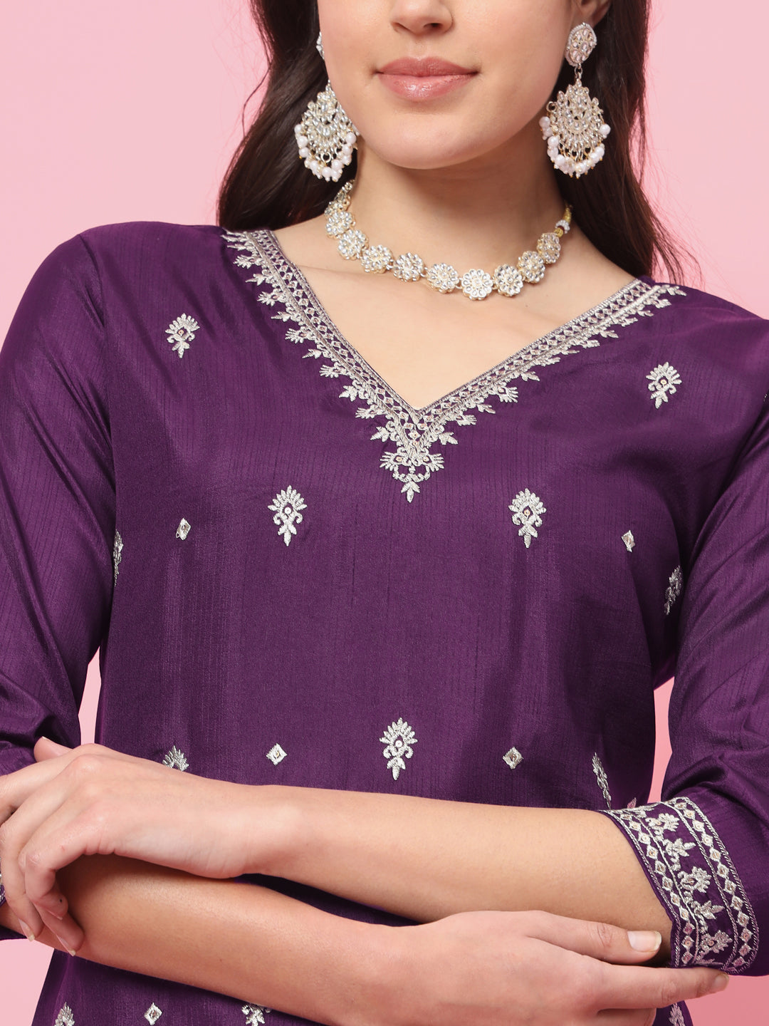 Dhiyona VV Saanjh Silk Blend Kurta and Trouser Set with Organza Dupatta