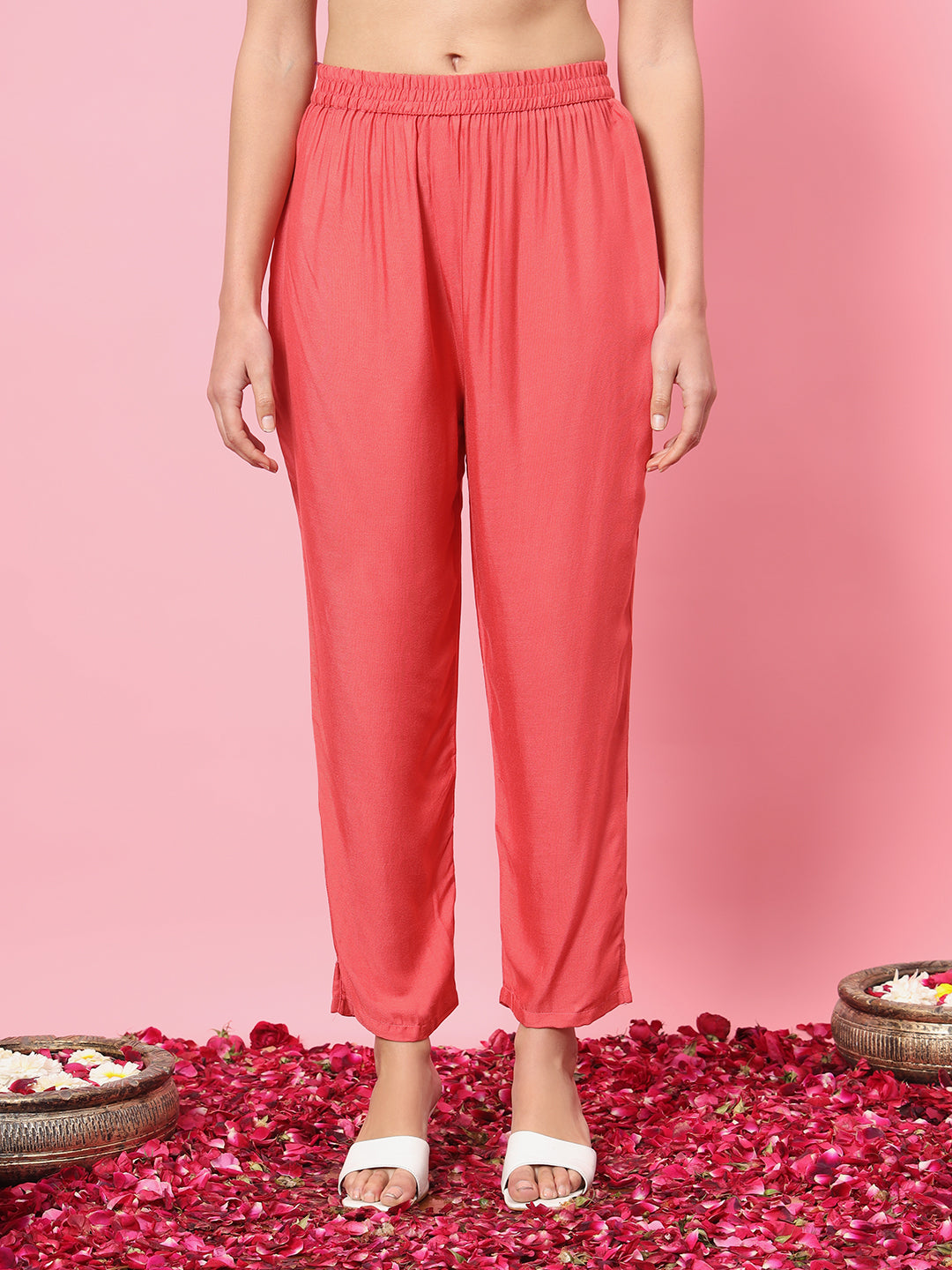 Dhiyona VV Gautami Peach Cotton Silk Embellished Flared Suit Set