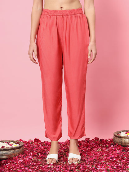 Dhiyona VV Gautami Peach Cotton Silk Embellished Flared Suit Set
