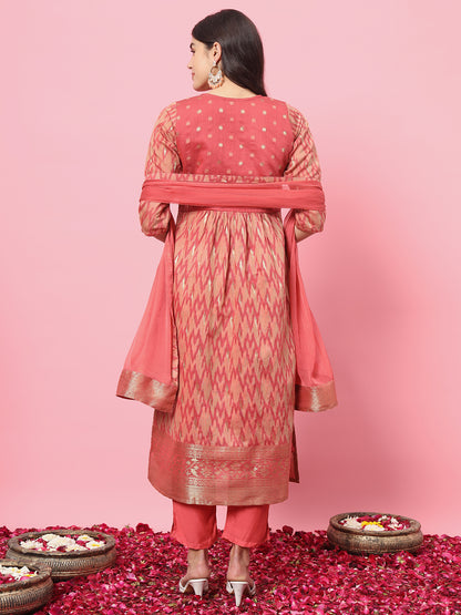 Dhiyona VV Gautami Peach Cotton Silk Embellished Flared Suit Set