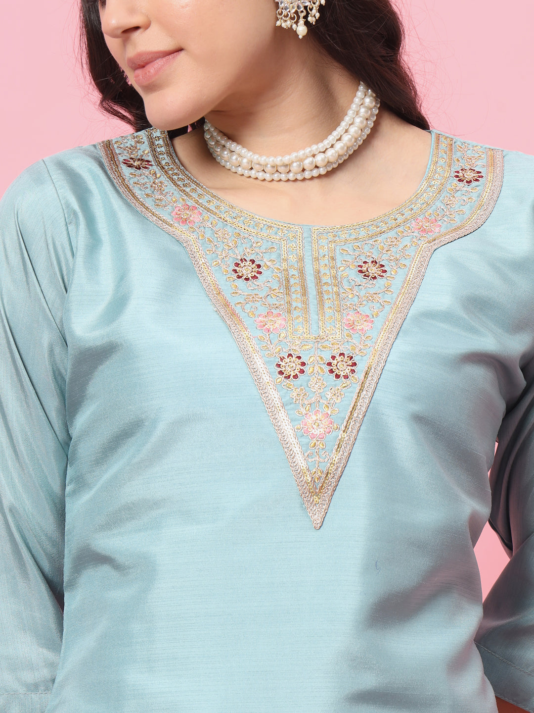 Dhiyona VV Tushi Womens Silk Blend Embroidered Kurta Pant Set with Dupatta Elegant Ready to Wear