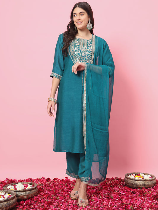 Dhiyona VV VredeVogel Women Kurta and Trousers Pant Set Silk Blend
