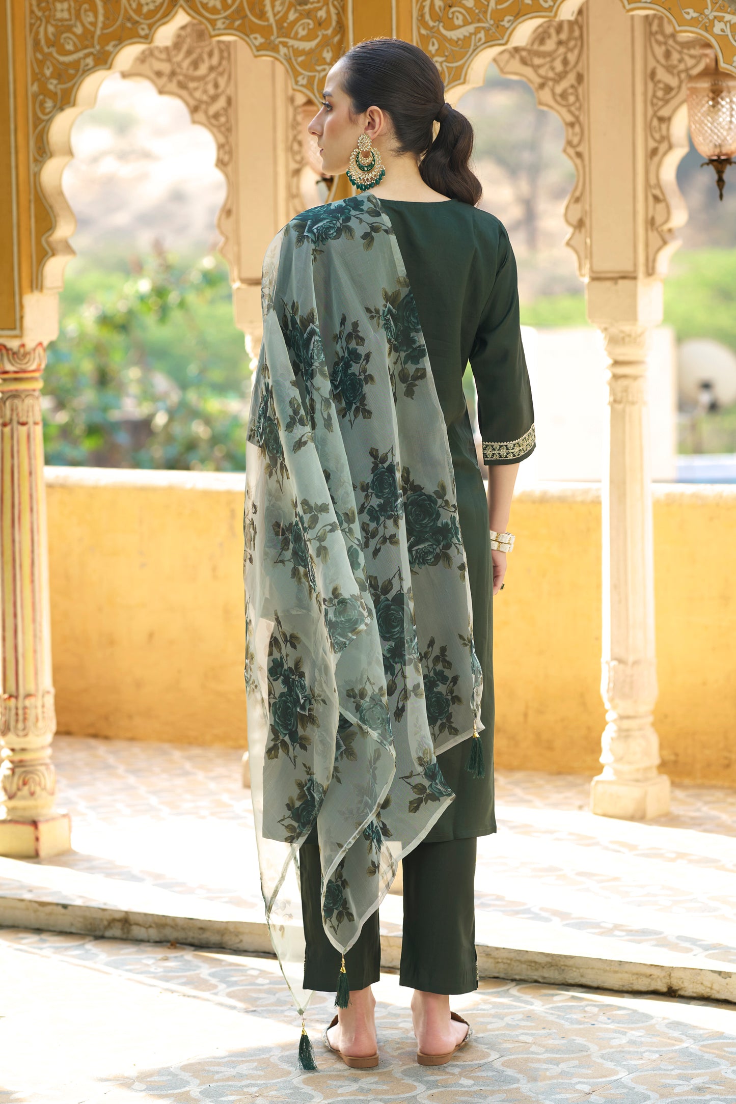 Dhiyona VV Tara Womens Viscose Rayon Kurta Pant Set Embroidered Ethnic Wear with Organza Dupatta