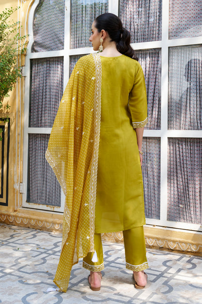 Dhiyona VV Tridevi Embroidered Silk Blend Straight Suit With Dupatta