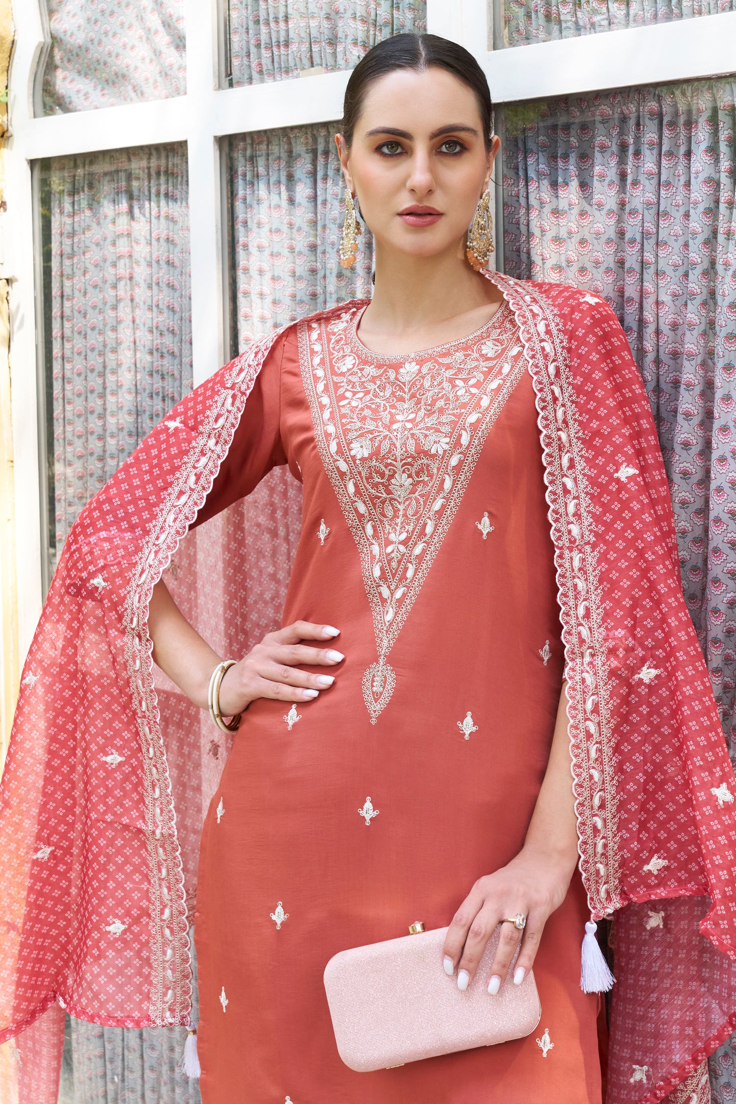Dhiyona VV Chandrika Embroidered Silk Blend Straight Suit With Dupatta