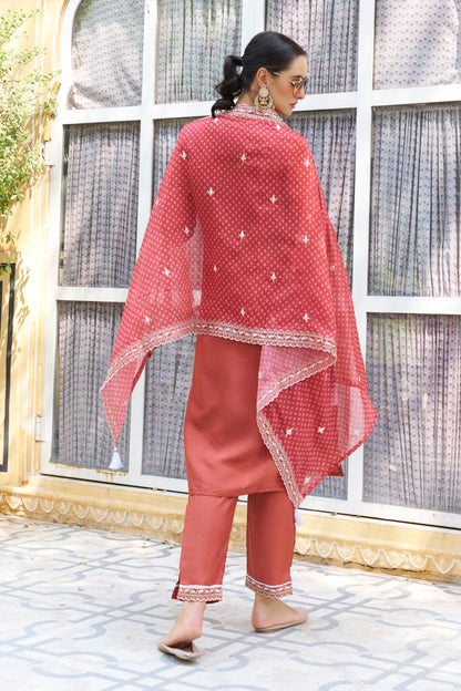 Dhiyona VV Chandrika Embroidered Silk Blend Straight Suit With Dupatta