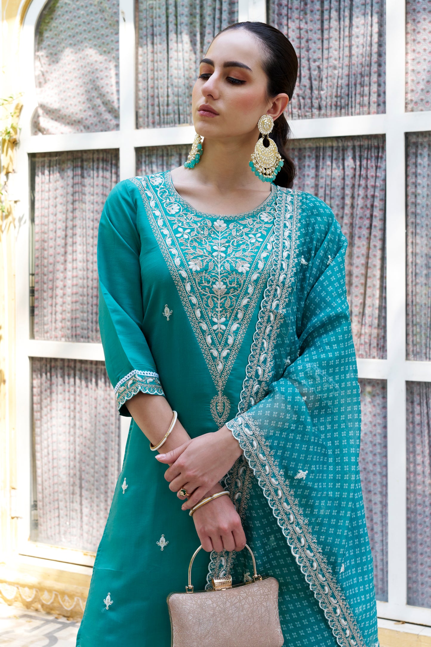 Dhiyona VV Surabhi Embroidered Silk Blend Straight Suit With Dupatta