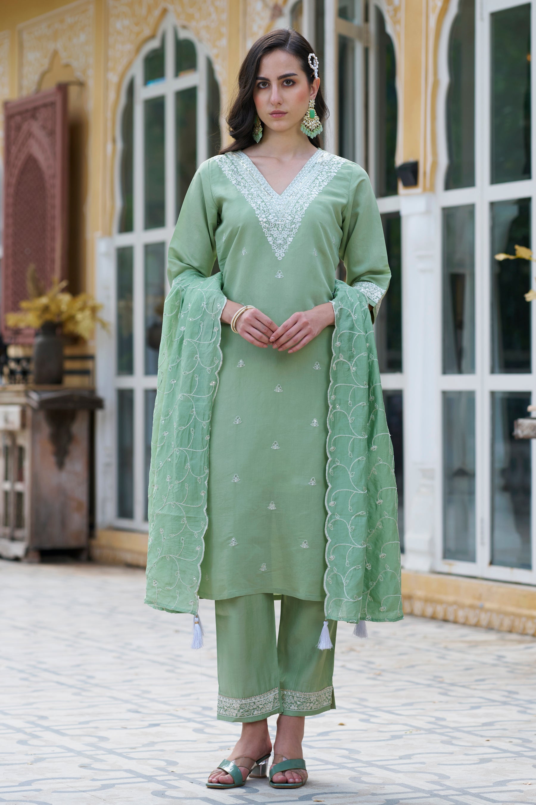 Dhiyona VV Meera Women Kurta and Pant Sets Silk Blend Fabric