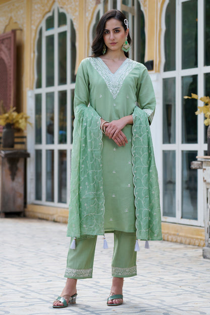 Dhiyona VV Meera Women Kurta and Pant Sets Silk Blend Fabric