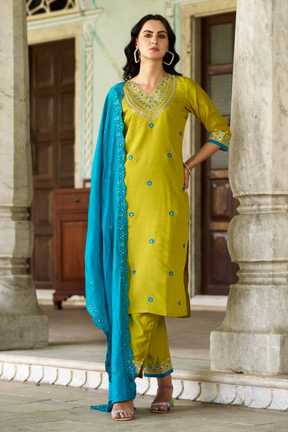 Dhiyona VV Chandni Women Kurta and Pant Sets Silk Blend Fabric