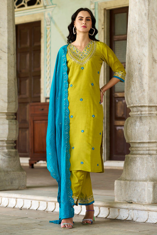 Dhiyona VV Chandni Women Kurta and Pant Sets Silk Blend Fabric