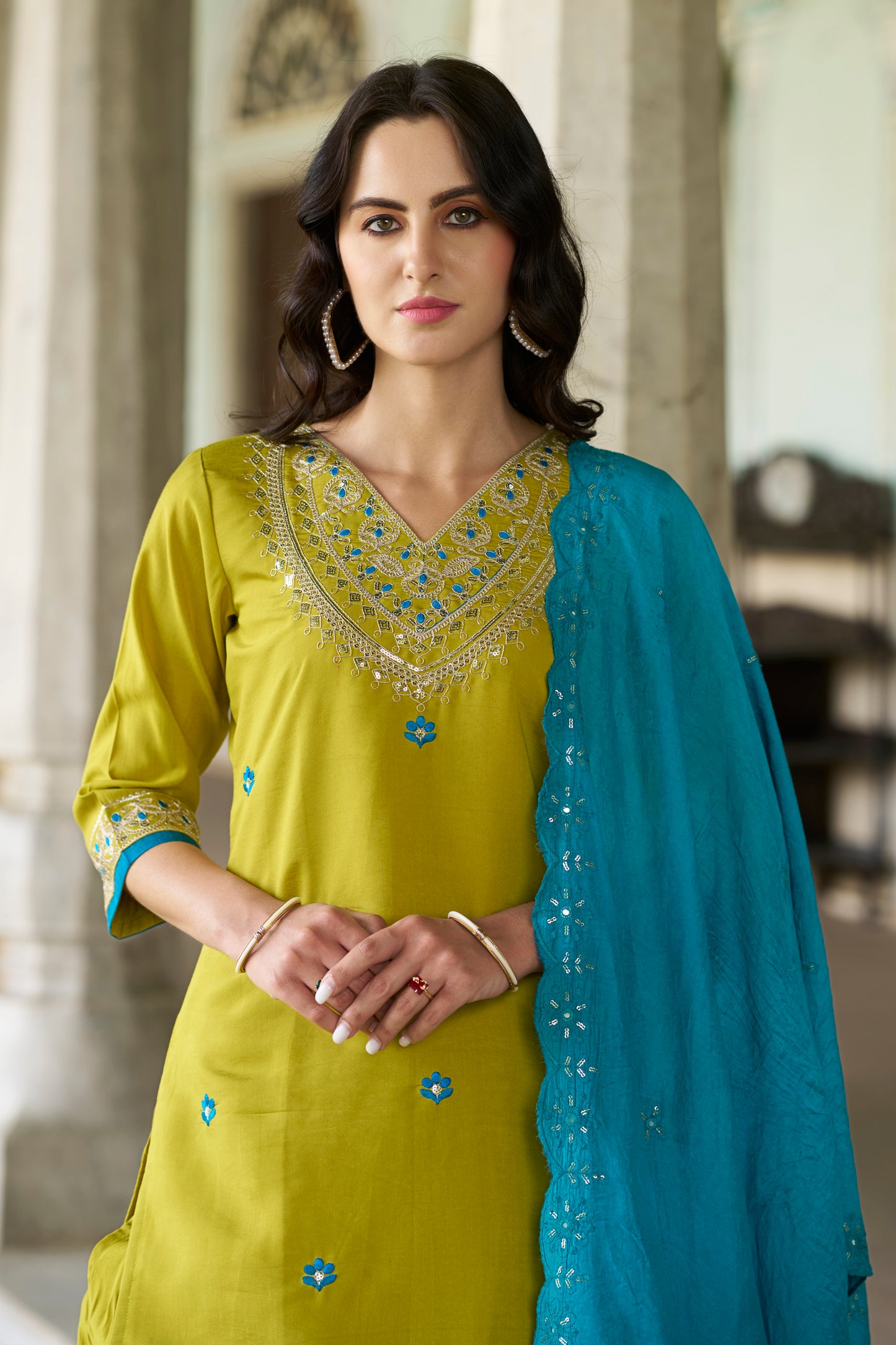 Dhiyona VV Chandni Women Kurta and Pant Sets Silk Blend Fabric