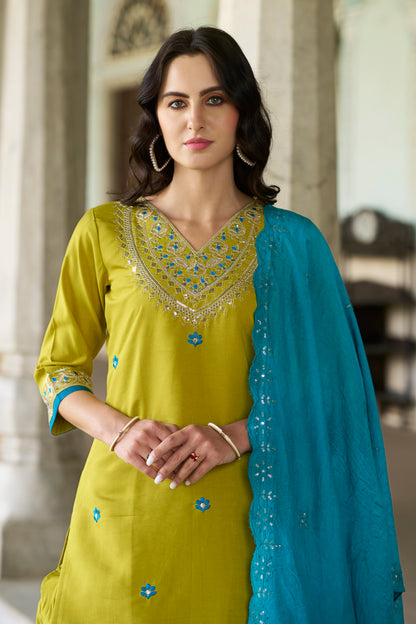 Dhiyona VV Chandni Women Kurta and Pant Sets Silk Blend Fabric