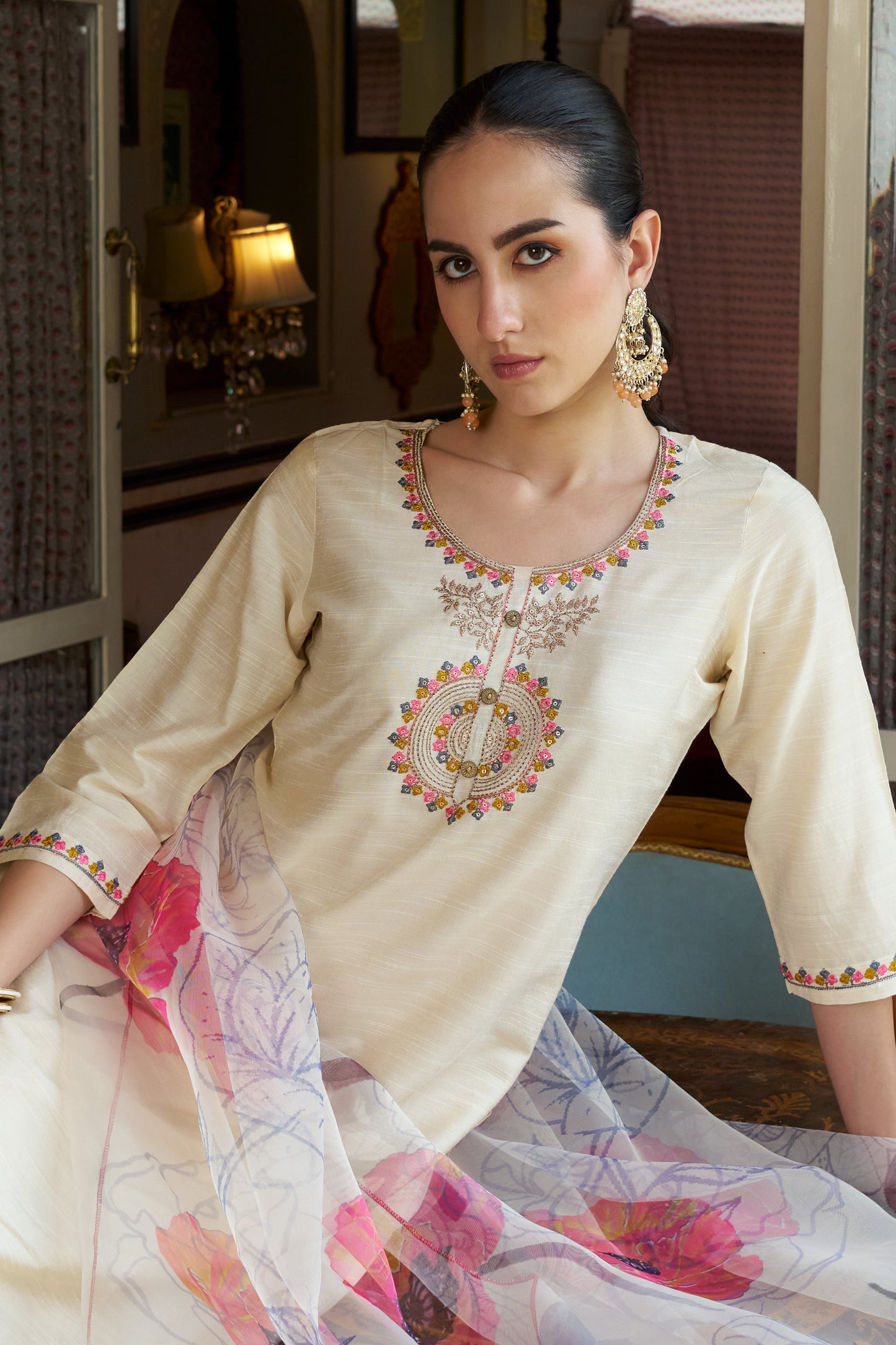 Dhiyona VV Pratha Women Kurta and Pant Sets Cotton Silk Fabric