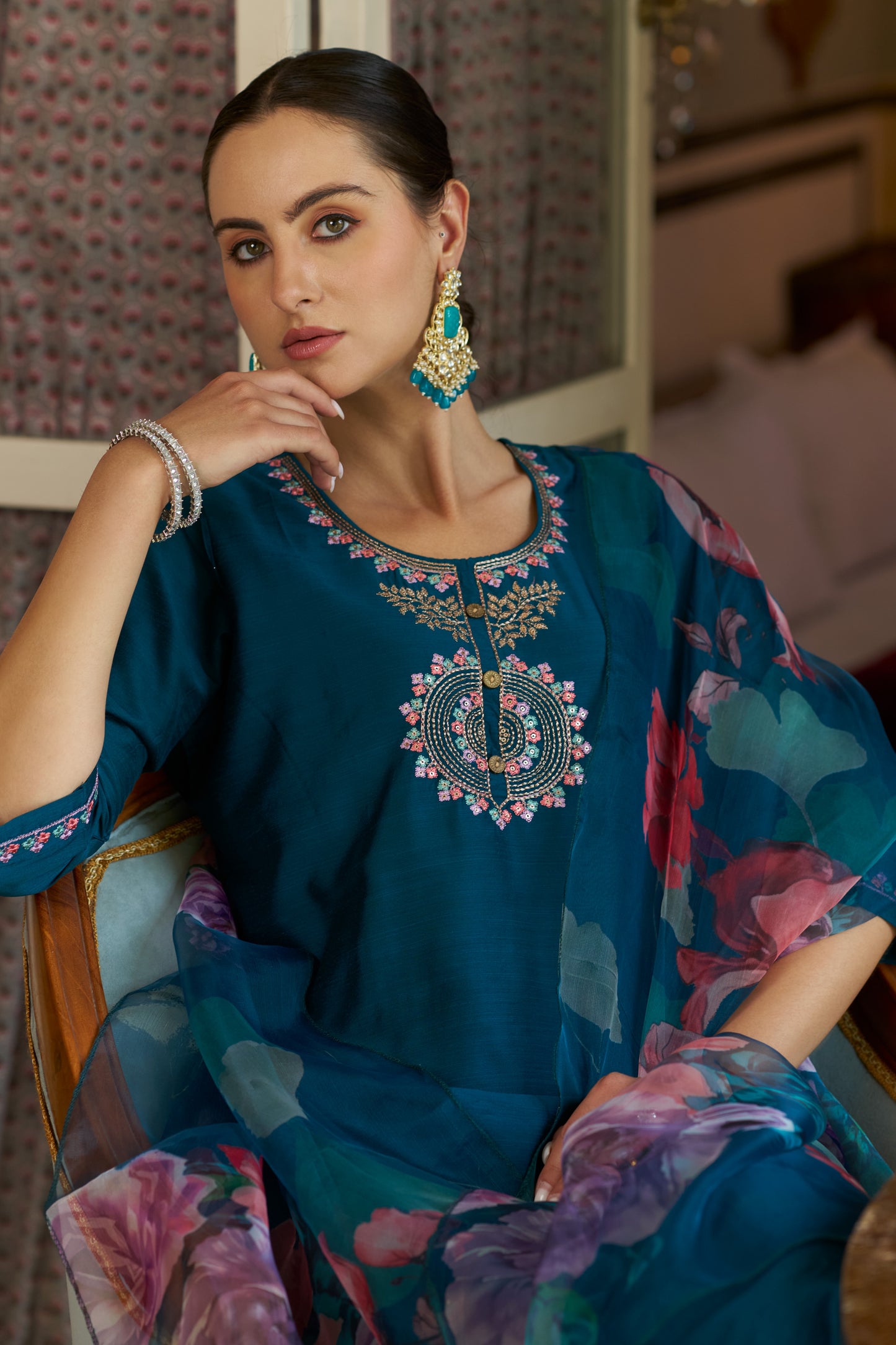 Dhiyona VV Bhoomi Women Kurta and Pant Sets Cotton Silk Fabric