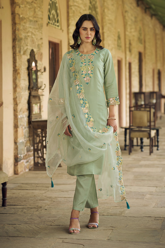 Dhiyona VV Sanskriti Women Kurta and Pant Sets Viscos Roman Silk Fabric