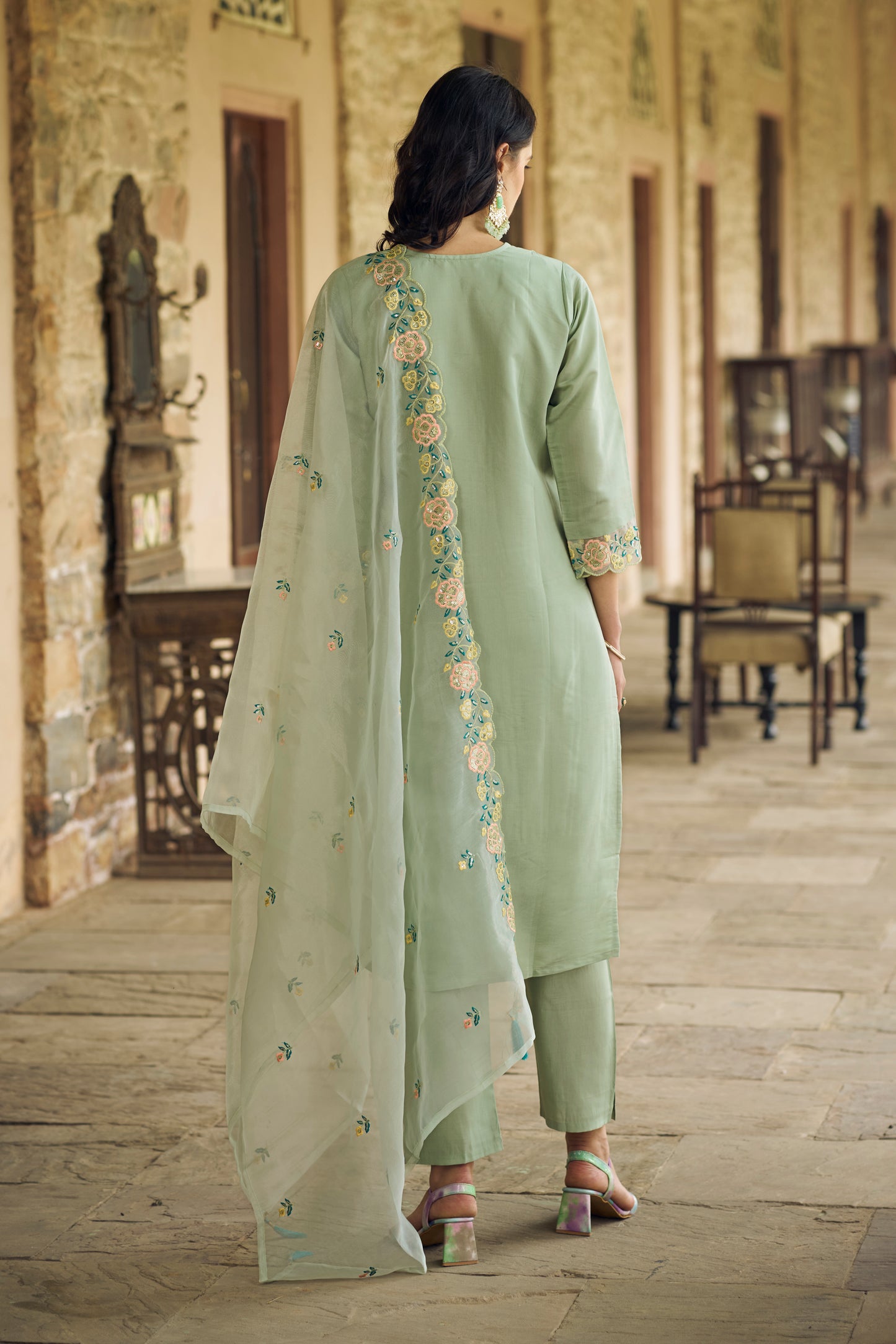 Dhiyona VV Sanskriti Women Kurta and Pant Sets Viscos Roman Silk Fabric
