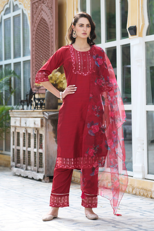 Dhiyona VV Rajbhoomi Women Kurta and Pant Sets Cotton Silk Fabric