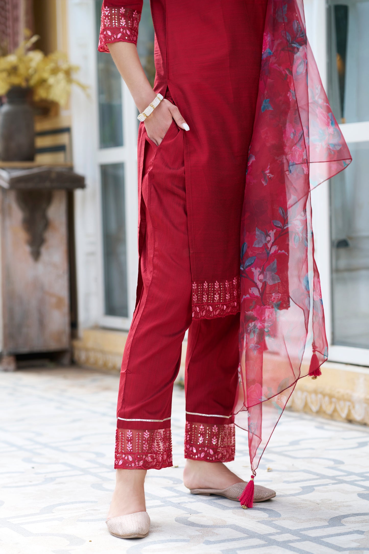 Dhiyona VV Rajbhoomi Women Kurta and Pant Sets Cotton Silk Fabric