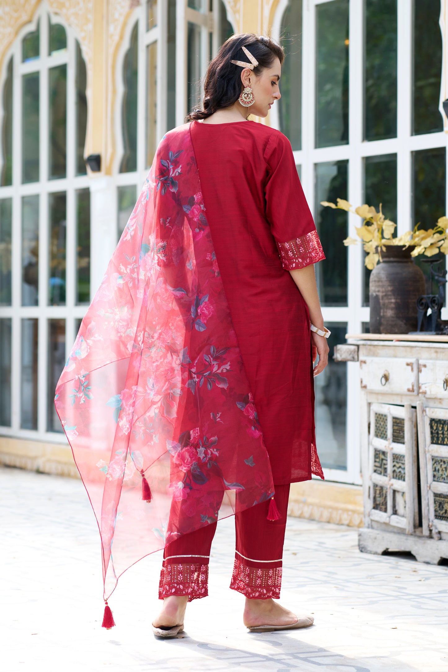 Dhiyona VV Rajbhoomi Women Kurta and Pant Sets Cotton Silk Fabric
