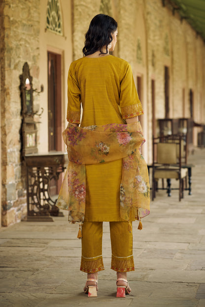 Dhiyona VV Ikat Women Kurta and Pant Sets Cotton Silk Fabric