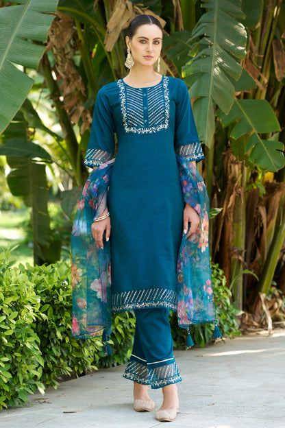 Dhiyona VV Yashika Women Kurta and Pant Sets Cotton Silk Fabric