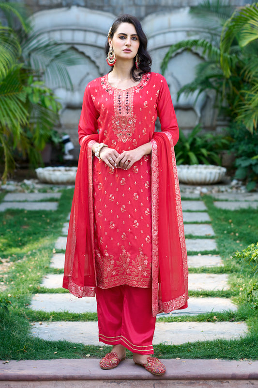 Dhiyona VV Kalpana Women Kurta and Pant Sets Dupatta Viscose Rayon Silk Blend with Handwork