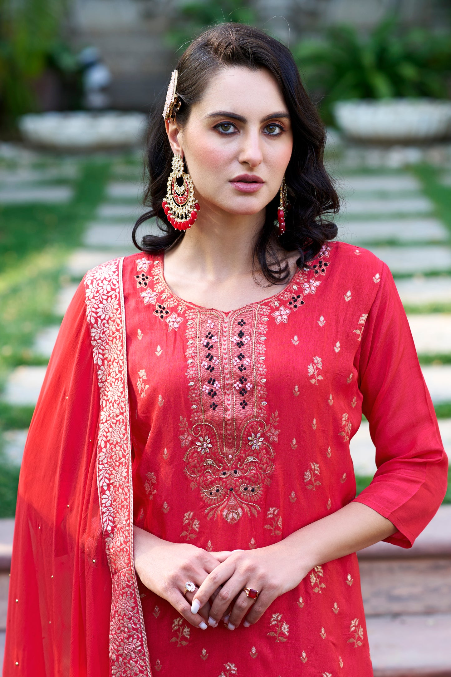 Dhiyona VV Kalpana Women Kurta and Pant Sets Dupatta Viscose Rayon Silk Blend with Handwork