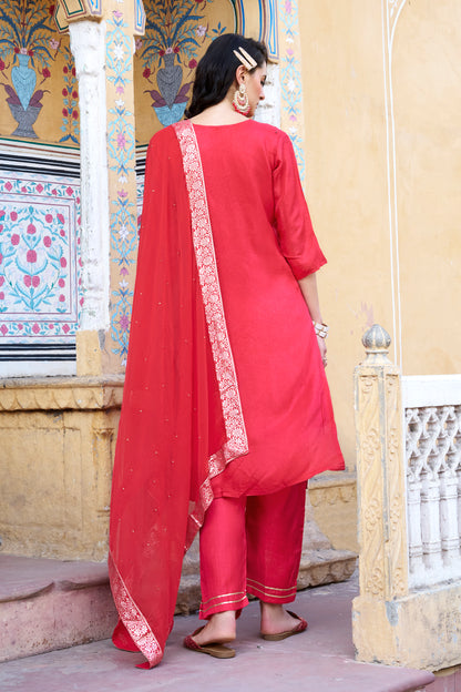 Dhiyona VV Kalpana Women Kurta and Pant Sets Dupatta Viscose Rayon Silk Blend with Handwork