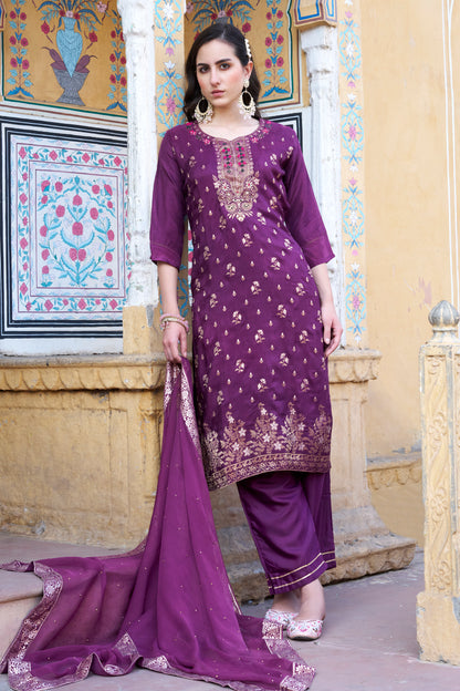 Dhiyona VV Arya Women Kurta and Pant Sets Dupatta Viscose Rayon Silk Blend with Handwork