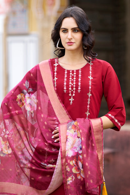 Dhiyona VV Kesarika Women Kurta and Pant Sets Viscos Roman Silk Fabric