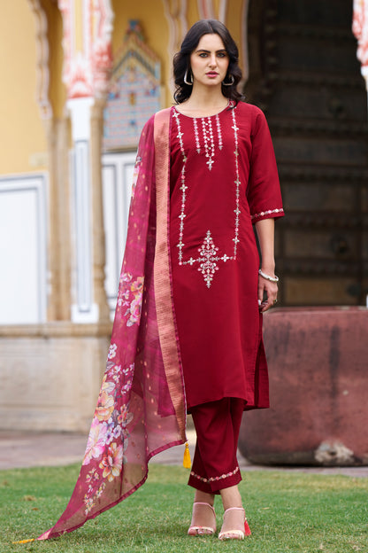 Dhiyona VV Kesarika Women Kurta and Pant Sets Viscos Roman Silk Fabric