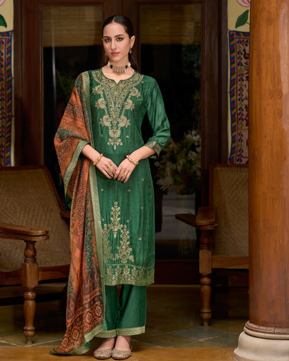 Dhiyona VV Saubhagya Viscose Self Jacquard Women Kurta and Trouser Duppata Set