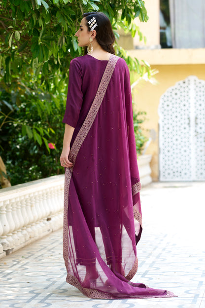 Dhiyona VV Utsav Women Kurta and Pant Sets Dupatta Viscose Rayon Silk Blend with Handwork