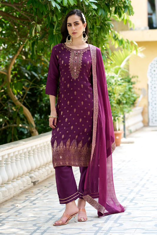 Dhiyona VV Utsav Women Kurta and Pant Sets Dupatta Viscose Rayon Silk Blend with Handwork