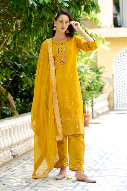 Dhiyona VV Vivah Women Kurta and Pant Sets Dupatta Viscose Rayon Silk Blend with Handwork