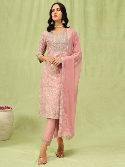 Dhiyona VV Kriti Women Kurta and Trouser Duppata Set With Embroidery Cotton Blend
